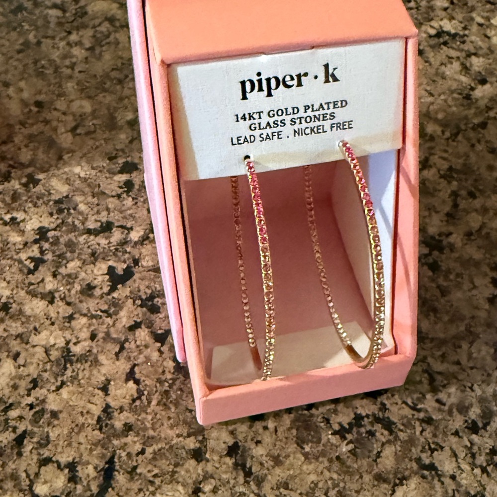 Piper K Gold Plated Hoop Earrings with Pink Stones